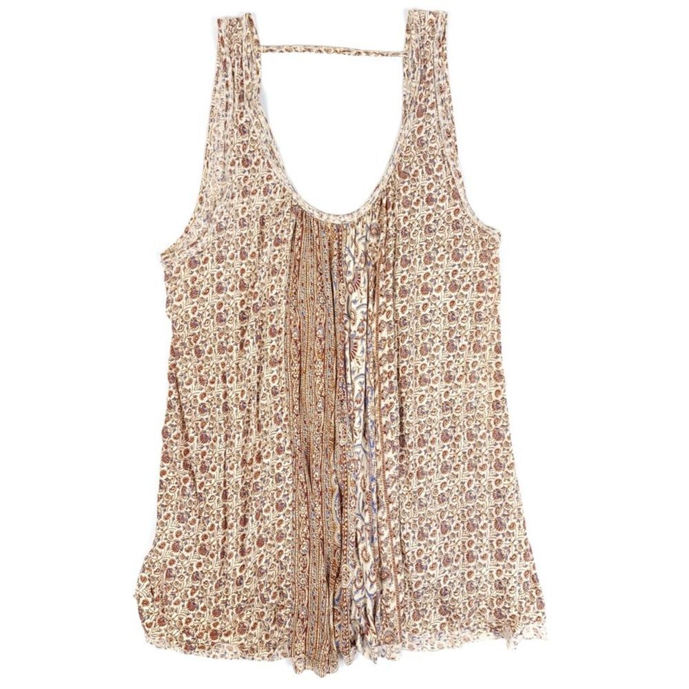 FREE PEOPLE Boho Mess Around Tunic Babydoll Mini Dress in Ivory Floral Womens XS